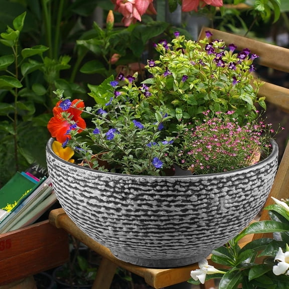 1 Pack Water Lily Planter Bowl, 15.6 Inch Large Lotus Flower Bowl Fit Hydroponic Succulent Planter Water Plant Container for Indoor Outdoor Garden Balcony Fish Pond Bird Bath (Gray)