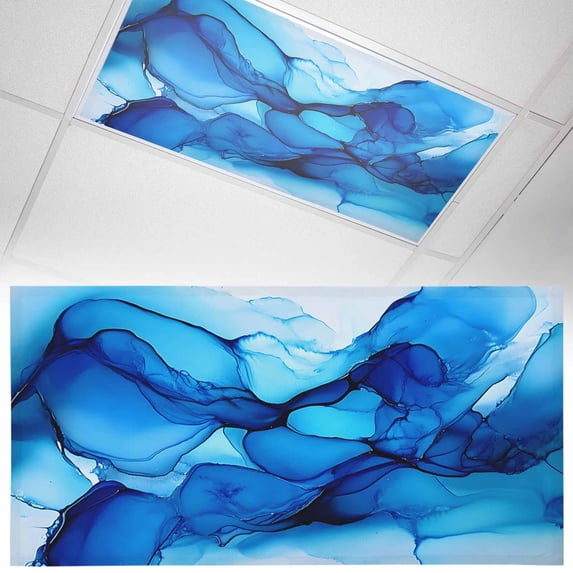 1 Pack Watercolors Blue Printing Fluorescent Light Covers for Ceiling Lights Modrn Art Magnetic Ceiling Light Covers Overhead Light Filters for Office Classroom Home