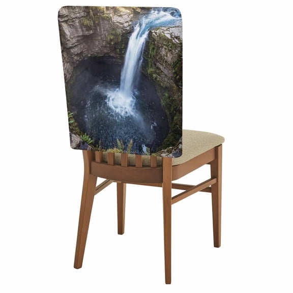1 Pack Waterfall Landscape Chair Back Covers Country Nature Rock Leaf Water Spray Stretchable Removable Chair Slipcovers Washable Seat Covers for Dining Room Kitchen Restaurant 19 x 18 Inch