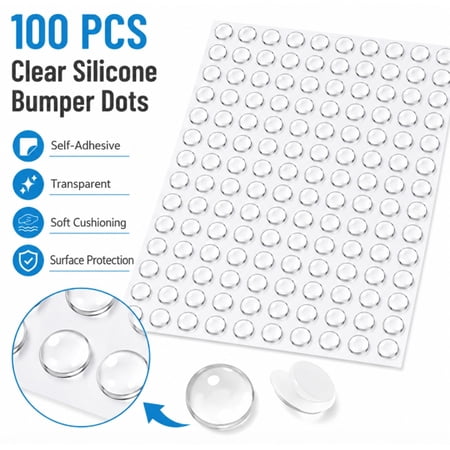 100 Pack Clear Cabinet Door Bumpers, Self Adhesive Rubber Pads for Cabinets, Drawers, Picture Frames and Cutting Boards, TIKA