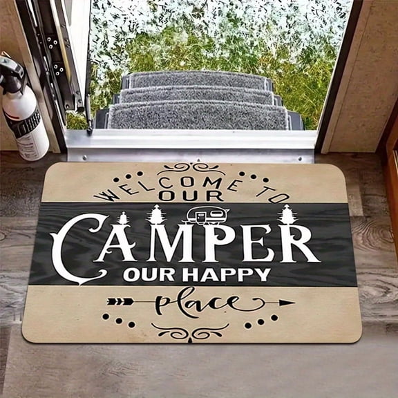 1-Pack "Welcome to Our Campervan, Our Happy Paradise" Non-Slip Door Mat - Machine Washable Soft Entrance Mat Suitable for Home, RV, Cabin, or Campervan Decor