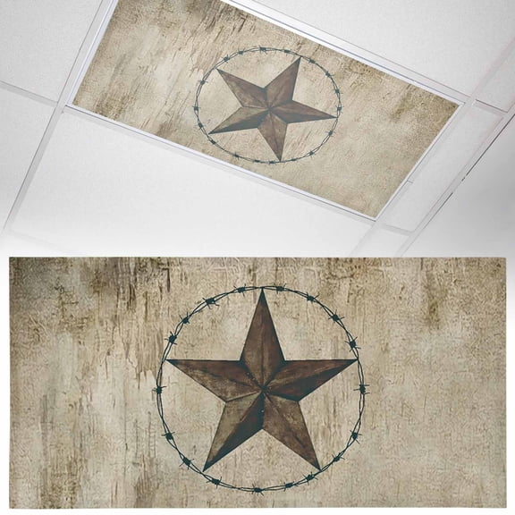 1 Pack Western Texas Star Barn Fluorescent Light Covers for Ceiling Lights Rustic Retro Wood Grain Magnetic Ceiling Light Covers Overhead Light Filters for Office Classroom Home