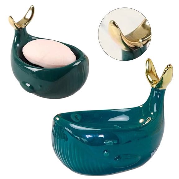 1 Pack Whale Ceramic Soap Dishes,Soap Holder,Soap Tray for Sink Washroom Bathroom Shower,Bar,Kitchen,Counter