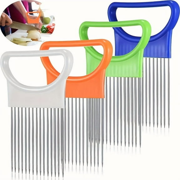 1-Pack White Onion Holder for Slicing – Stainless Steel Vegetable & Meat Slicing Guide with 15 Sharp Pins, Ergonomic Non-Slip Handle, Safe Kitchen Tool for Home Cooking