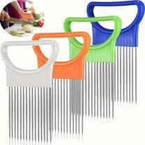 1-Pack White Onion Holder for Slicing – Stainless Steel Vegetable & Meat Slicing Guide with 15 Sharp Pins, Ergonomic Non-Slip Handle, Safe Kitchen Tool for Home Cooking