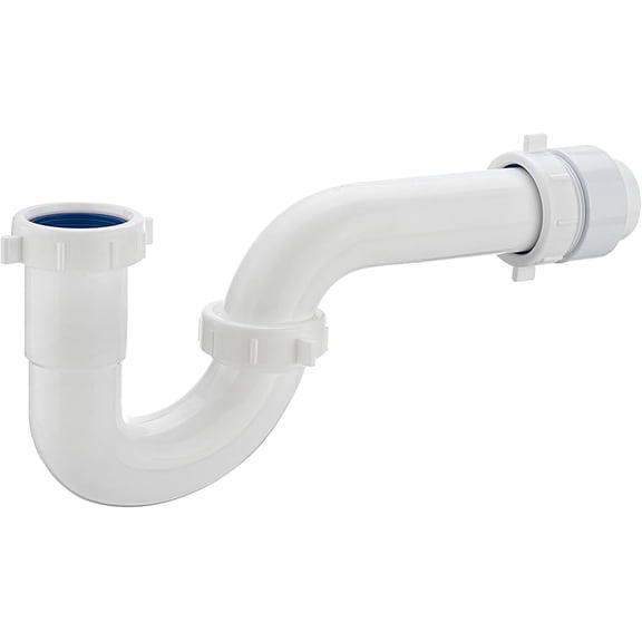 (1 Pack) White P Trap 1 1/2 Inch for Bathroom Kitchen Sink Drain Pipe Tubular Kit with White Threaded Adapter and Blue TPE Washer KSD-001W