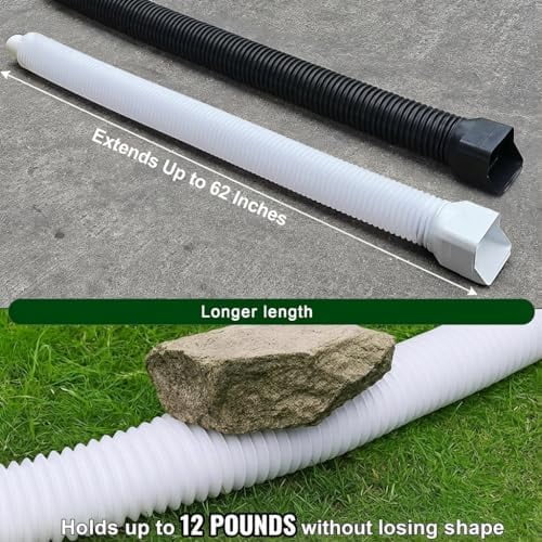 1 Pack White-Rain Gutter Downspout Extensions, Gutter Extender for Rainwater Drainage Flexible, Down Spout Drain Extension Pipe, Extendable from 21 to 62 Inches (Fit 3"x 4" downspouts)
