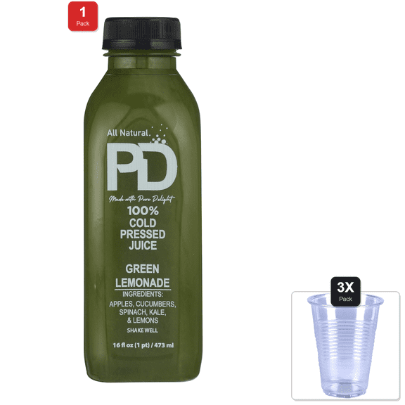 1 Pack | Whole Foods Market, Juice Green Lemonade, 16 Fl Oz & 3x Disposable Cup
