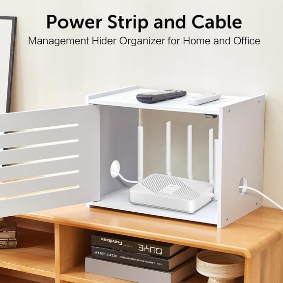 1 Pack WiFi Router Storage Box, PVC Cable Management Organizer with Ventilation, Desktop Cord Hider for TV Stand, Bookshelf, Office