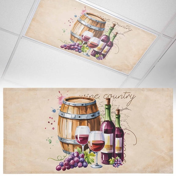 1 Pack Wine Cask Fluorescent Light Covers for Ceiling Lights Grape Wine Country Vintage Watercolor Magnetic Ceiling Light Covers Overhead Light Filters for Office Classroom Home