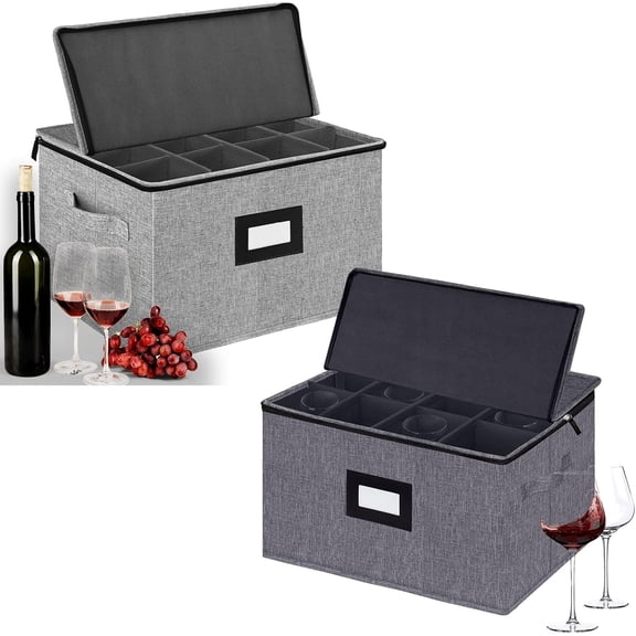 1-Pack Wine glass Storage Boxes,light gray&1-Pack Stemware Storage Cases,light gray