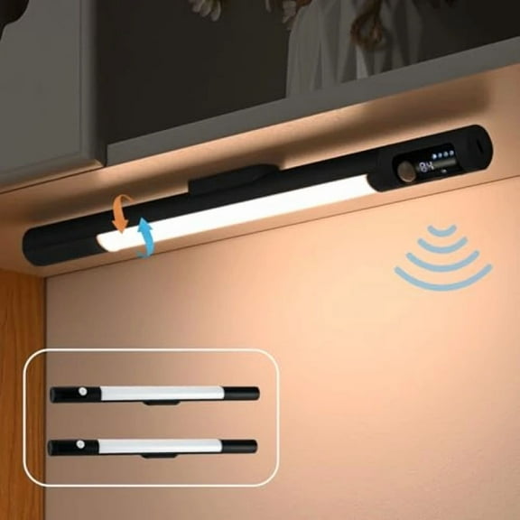 Wireless Induction Under-Cabinet Light, Cabinet Lighting in 3 Tone Modes, 270° Rotation and Dimmable, No Wiring Required USB-C Interface, LED Light for Office/Kitchen/Bedroom, Black
