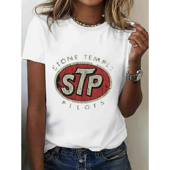 1-Pack Women's 100% Cotton Casual Short Sleeve T-Shirt with Geometric Print, Breathable Round Neck Top for Spring/Summer, Machine Washable All-Season Tee - Perfect Holiday Gift