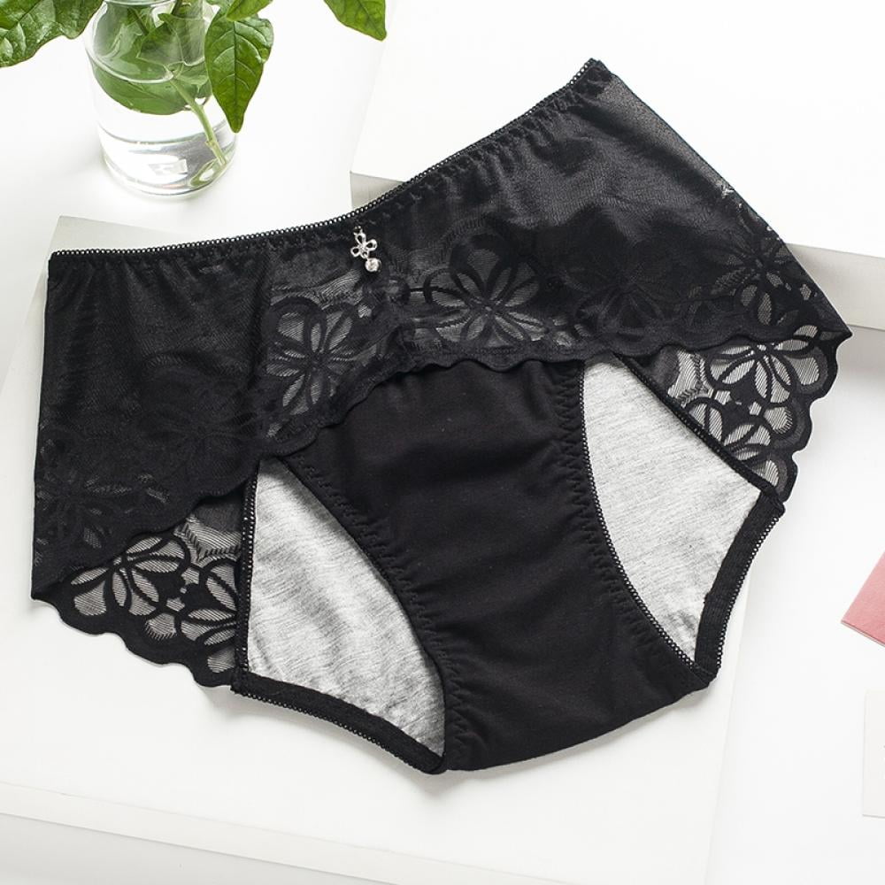 Assless Underpants for Women Women's 3pc Menstrual Underwear for Women Lace  Panties Briefs Mid Waist Briefs Lace Sexy Women's Underwear (Black, XL)