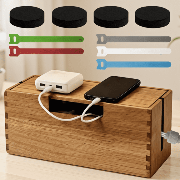 1-Pack Wood Cable Management Box with Magnetic Lid, Cord Hider Organizer for , 12 x 5 Inch, Wood