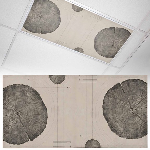 1 Pack Wood Ring Fluorescent Light Covers for Ceiling Lights Rustic Vintage Tree Section Beige Brown Wabi Sabi Magnetic Ceiling Light Covers Overhead Light Filters for Office Classroom Home