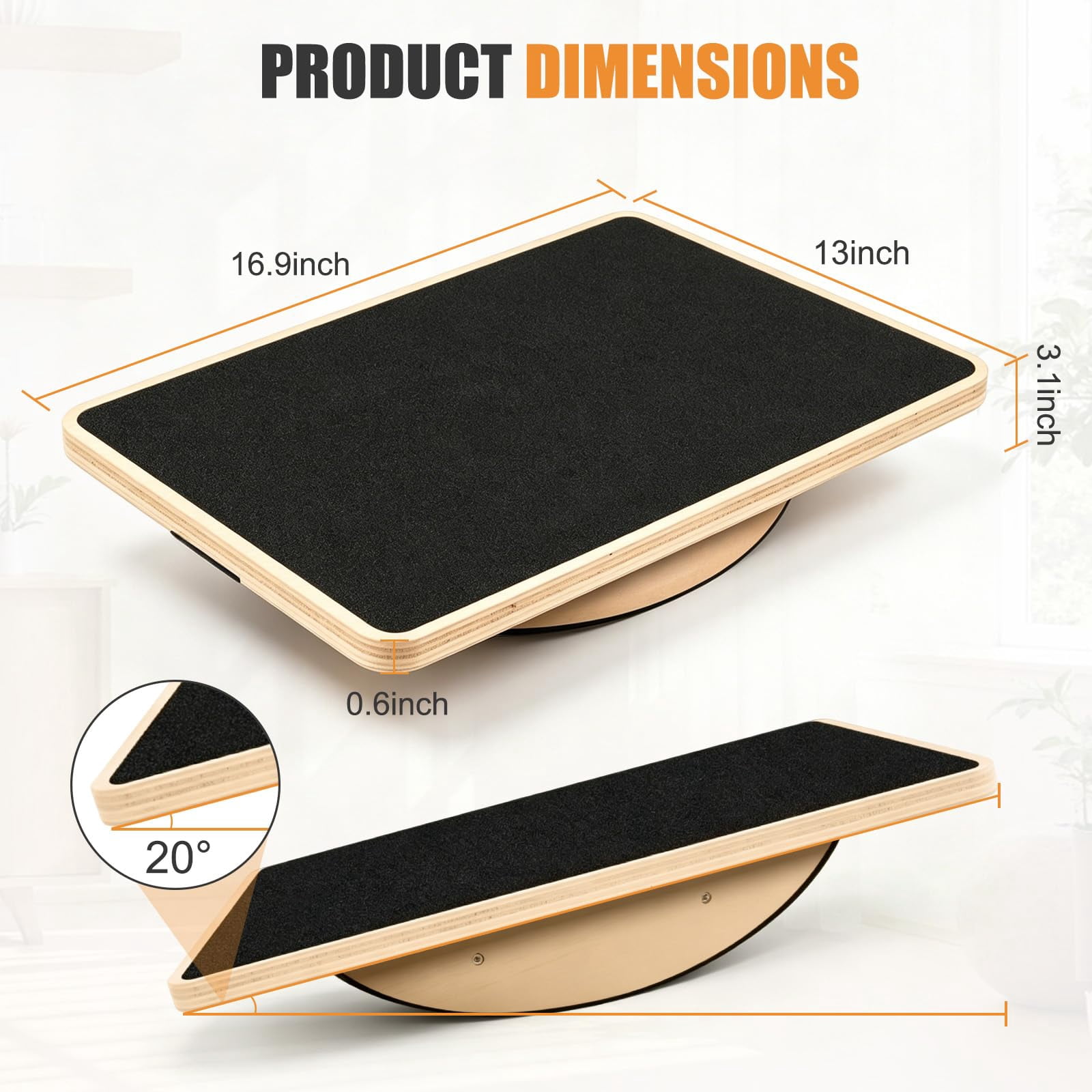 1 Pack Wooden Balance Board, 350 LBS Capacity Anti-Slip Balance Trainer ...