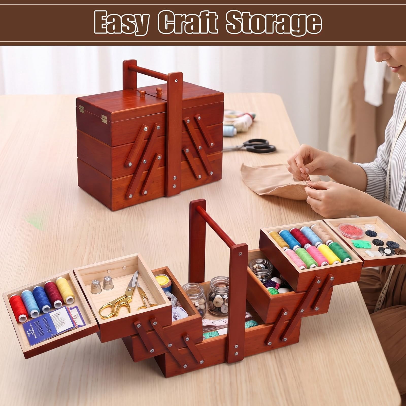 Timber Box Simple 1 Pack Wooden Box with Handle, 3-Tier Expandable Storage Case, Pine ...