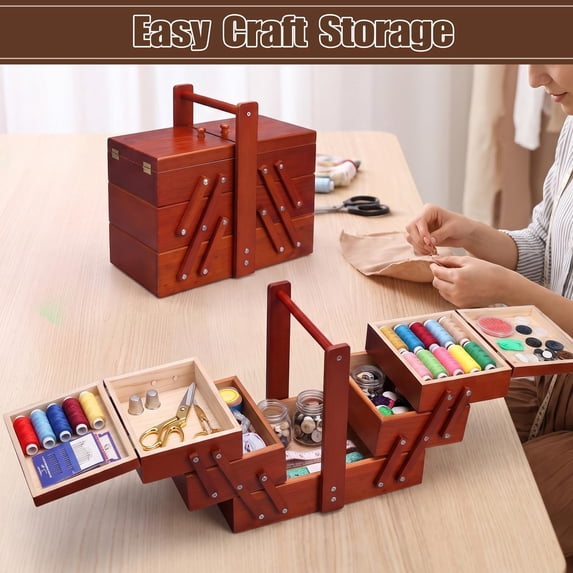 Service Box Handles 1 Pack Wooden Box with Handle, 3-Tier Expandable Storage Case, Pine ...