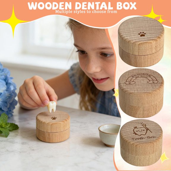 1-Pack Wooden Tooth Storage Box with Protective Acrylic Case, Engraved Colorful / Vibrant Design Patterns, Durable & Natural Wood Holder for Safekeeping All Ages Teeth, Perfect for Family Keepsake Co