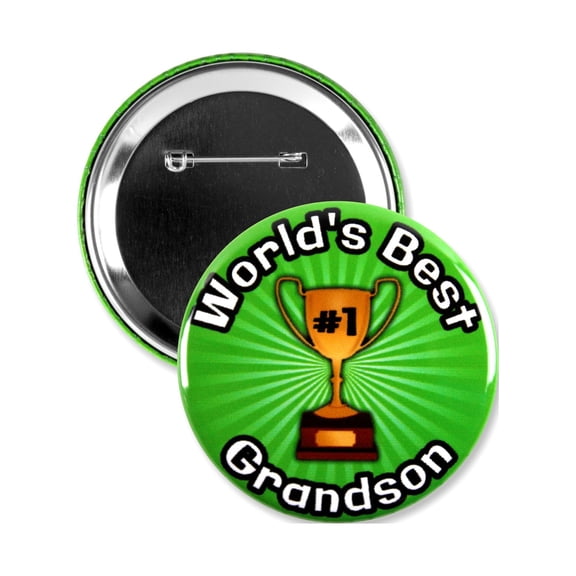 1 Pack - Worlds Best Grandson #1 Trophy Pinback Button - 3 Inch