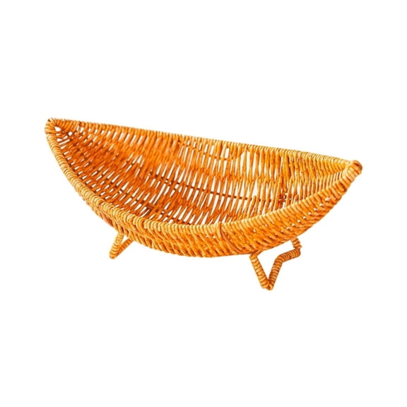 1 Pack Woven Boat Shaped Basket, Imitation Rattan Fruit Basket 11.81x5.71x4.53 Inch, Multifunctional Kitchen Plastic Storage Tray for Fruits, Vegetables, Snacks and Home DecorYellow