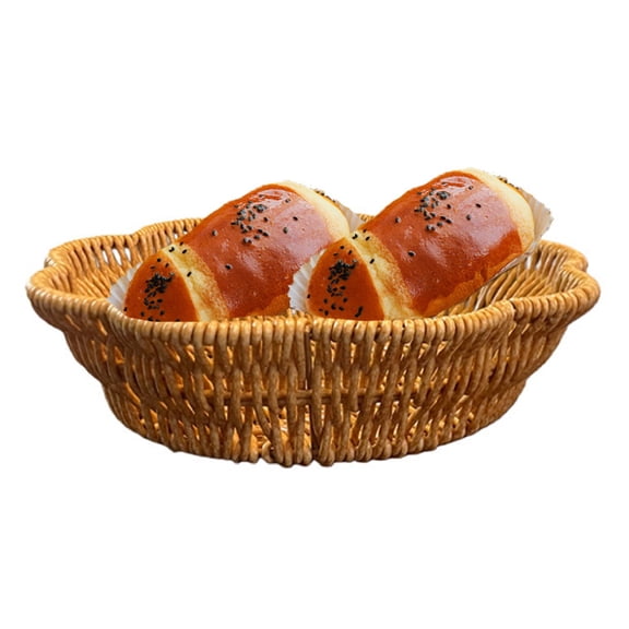 1 Pack Woven Breads Baskets, 8.46 Inch Small Imitation Rattan Fruit Baskets, Stackable Plastic Wicker Baskets for Serving Vegetables,Kitchen,Restaurant,Outdoor