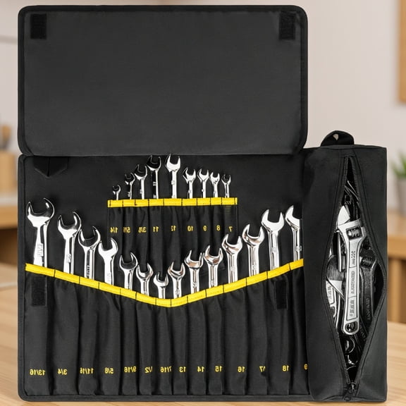 1-Pack Wrench Roll Organizer with 23+1 Pockets, Roll Up Tool Pouch for Metric & SAE Wrenches, Black