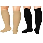 1 Pack Wukang 20-30mmHg Black 2XL Size Extra Wide Calf Compression Knee High Stockings to Prevent Swelling for Women & Men
