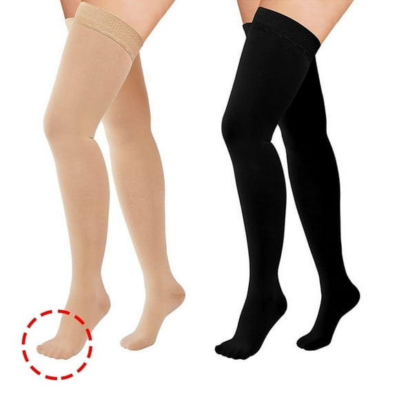 1 Pack Wukang 20-30mmHg Black L Size Thigh High Compression Stockings Closed Toe Nylon Socks for Women & Men