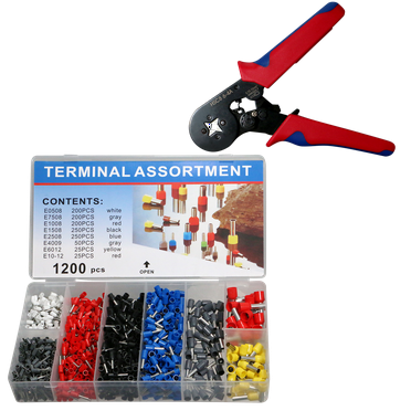 1 Pack XFITTING Ferrule Crimping Tools Wire Pliers - 1200 PCS Wire Ferrules with Crimpers Pliers Kit for Electricians, Adjustable Ratchet Tools with Terminals Connectors AWG 23-7, 0.5-10mm²