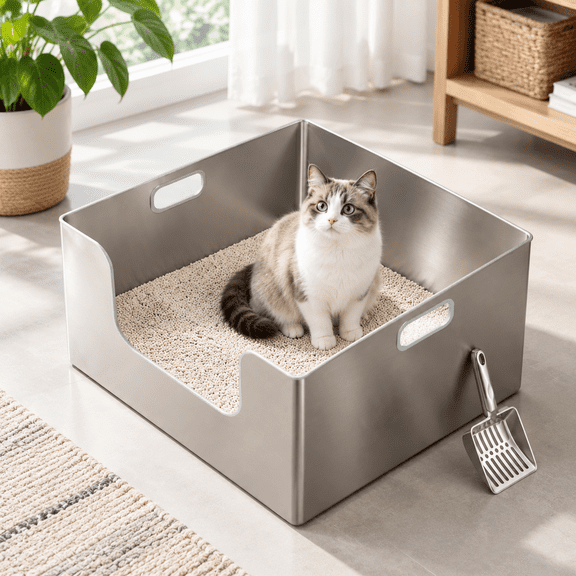 1 Pack-XXXL Square Stainless Steel Cat Litter Box For Big & Multiple Cats