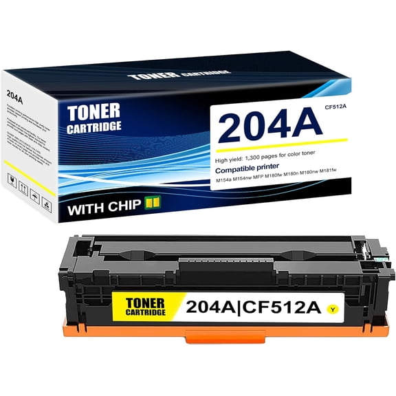 1-Pack Yellow 204A CF512A Toner Cartridge: Compatible 204A CF512A Replacement for HP M154a M154nw MFP M180fw M180n M180nw M181fw Printer