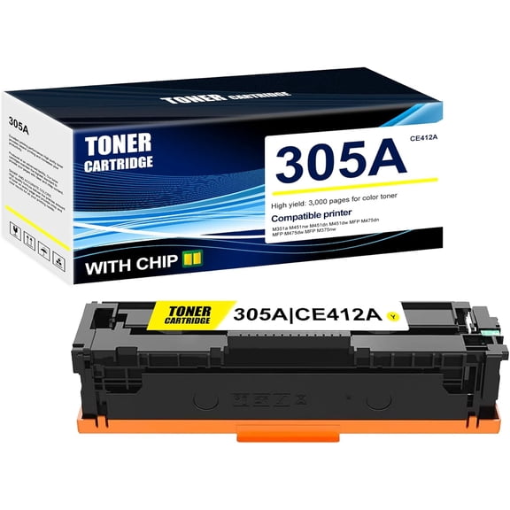 1-Pack Yellow 305A CE412A Toner Cartridge: Compatible 305A CE412A Replacement for HP M351a M451nw M451dn M451dw MFP M475dn MFP M475dw MFP M375nw Printer