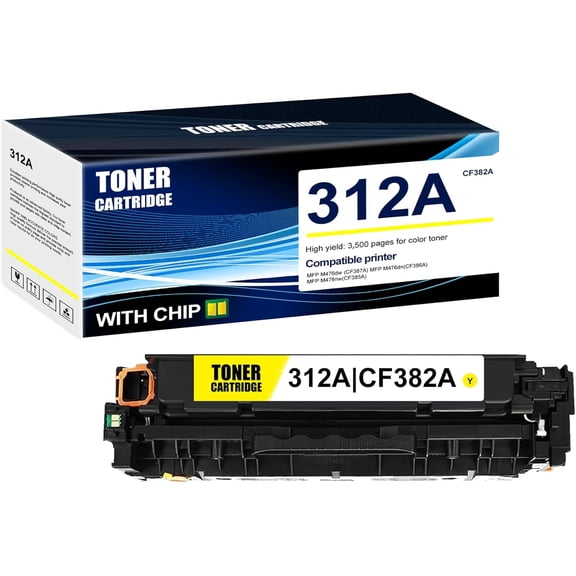 1-Pack Yellow 312A CF382A Toner Cartridge: Compatible 312A CF382A Replacement for HP MFP M476dw (CF387A) MFP M476dn(CF386A) MFP M476nw(CF385A) Printer