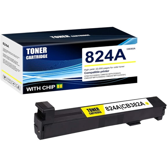 1-Pack Yellow 824A CB382A Toner Cartridge: Compatible 824A CB382A Replacement for HP CP6015(CG060A) CM6030 MFP(CE664A) CM6030f MFP(CE665A) CM6040 MFP(Q3938A) Printer