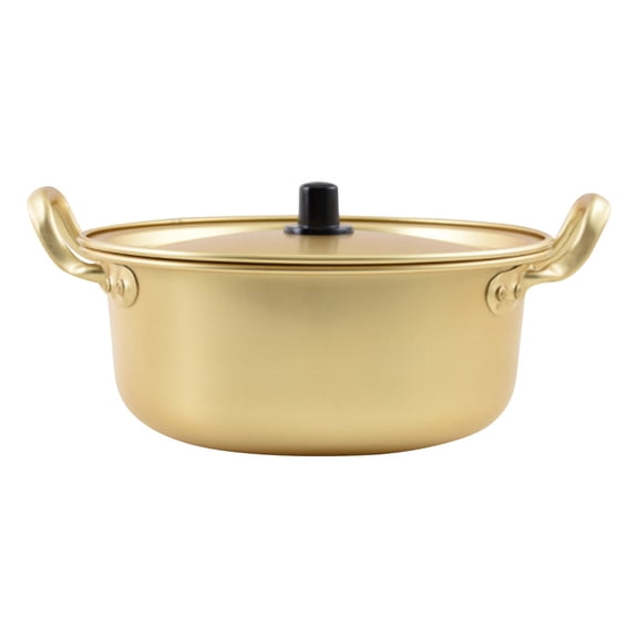1 Pack Yellow Aluminum Pot, South Korea Stretched Noodles Pot, Aluminum Soup Pot with Lid Fast Cooking Pot Noodle Pot