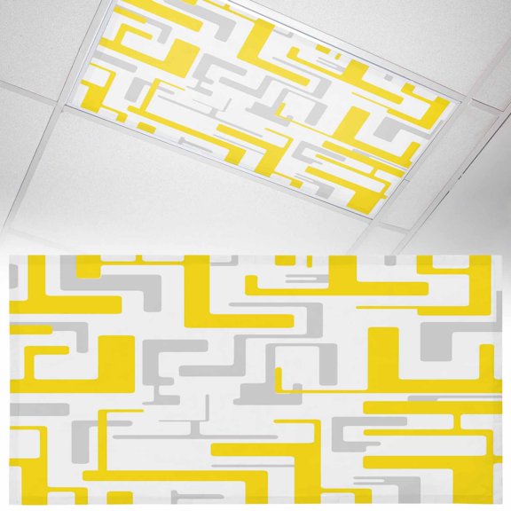 1 Pack Yellow Gray Geometric Stripes Fluorescent Light Covers for Ceiling Lights Modern Abstract Lines Maze Magnetic Ceiling Light Covers Overhead Light Filters for Office Classroom Home