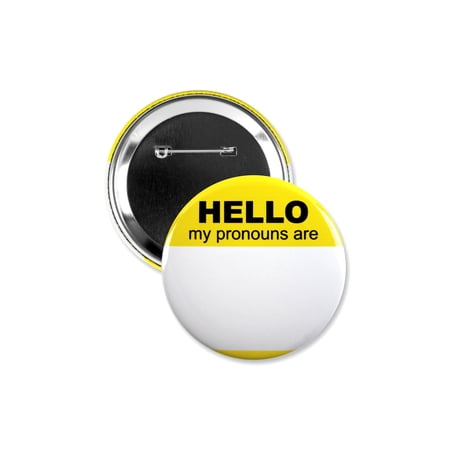 1 Pack - Yellow Hello My Pronouns Are "Write-In" LGBTQ+ Pinback Button - 3 Inch