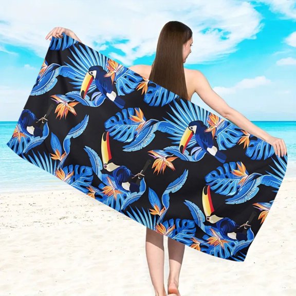 1-Pack, beach towels with toucans and tropical plants to show the wild charm of the beach, bath towels and beach towels, light and comfortable, suitable for surfing, swimming and yoga