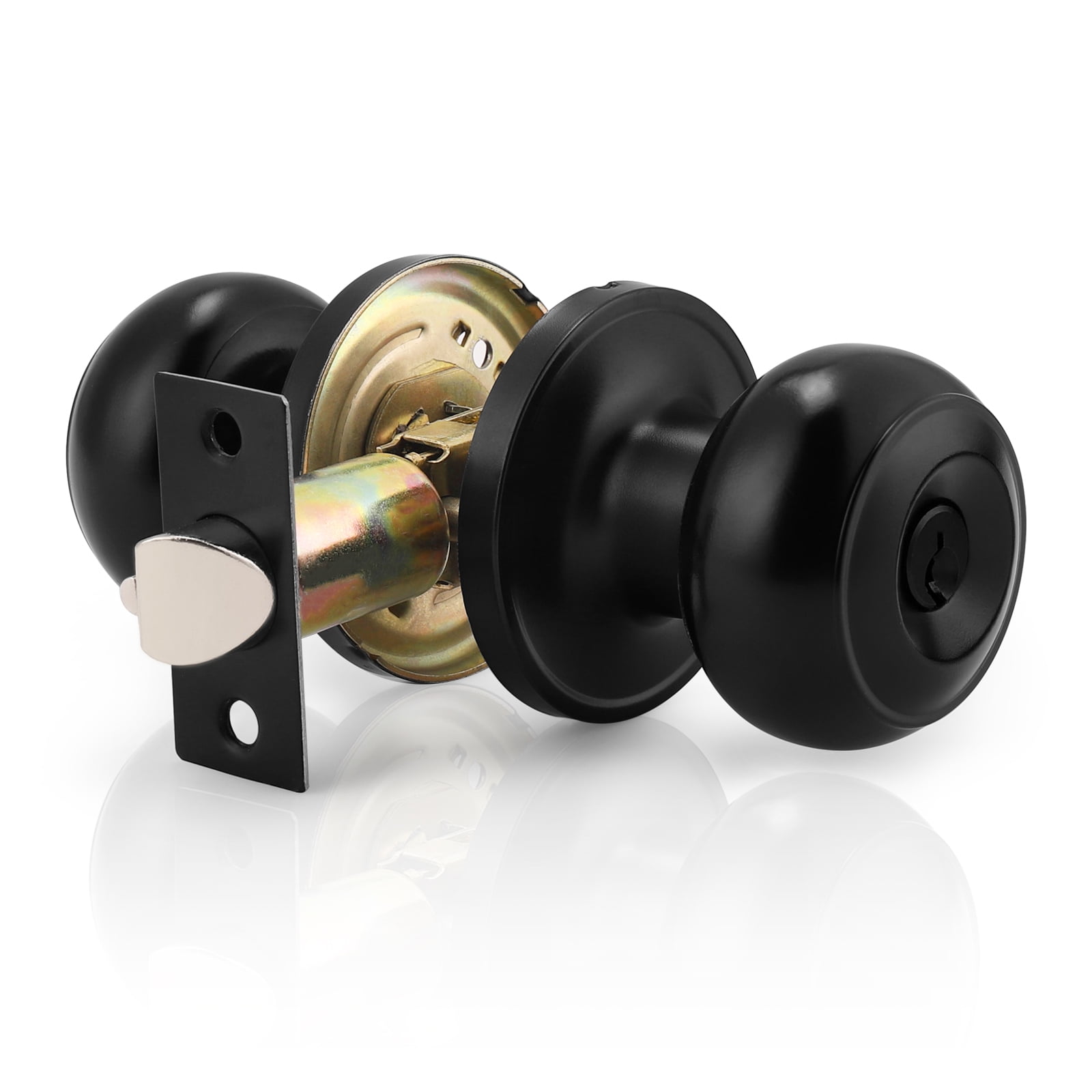(1 Pack) knobelite Black Round Entry Door Knobs with Key, Exterior ...