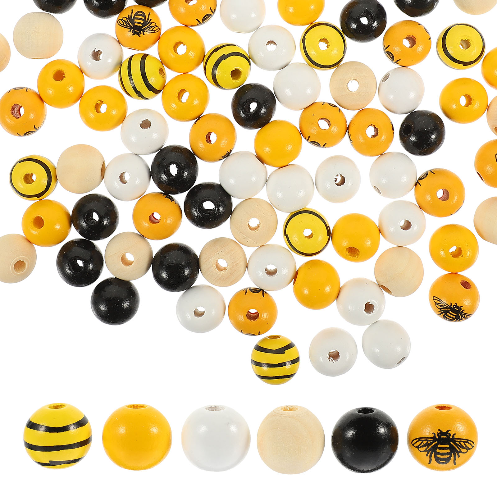 1 Pack of Bee Wood Beads DIY Wooden Beads Spring Summer Wood Craft Bead