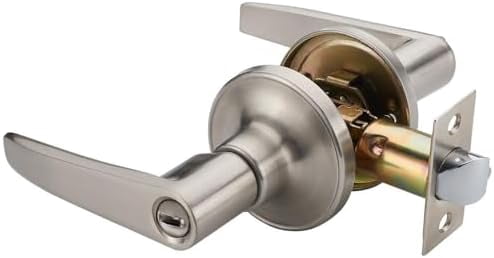 1 Pack of  Lever Bathroom Door Lever Handle Lock, Universal Door Knob Hardware,Nickel Brushed Color (MR802bk)