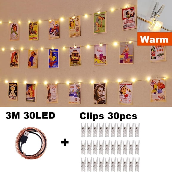 1 Pack of Photo Clip Light String for Hanging Photos USB Power Supply Suitable for Room Decoration Birthdays Parties Weddings