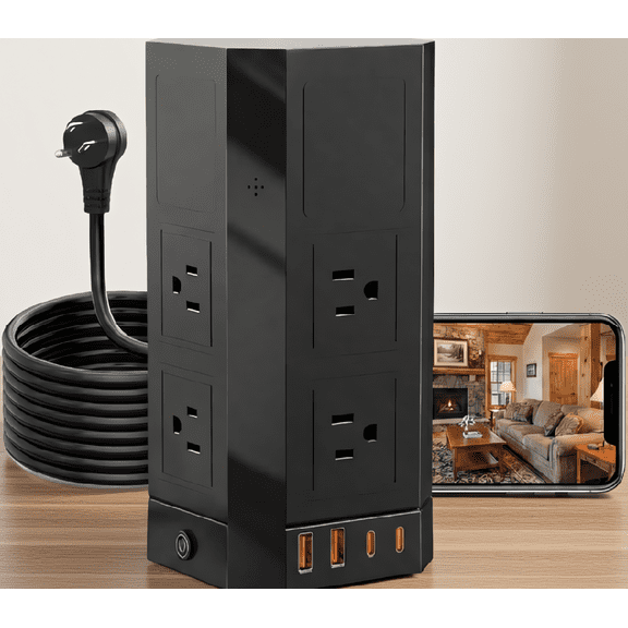 1 Pack with Security Camera, 5MP 3K HD, 4 AC Outlets, 4 USB Ports, Motion Detection, WiFi