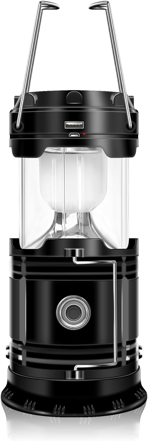 1 PackSolar Camping Lantern, Collapsible LED Solar USB Rechargeable Lantern Flashlight Emergency Hanging Lights for Camping Hurricanes Power Outages Indoor Outdoor