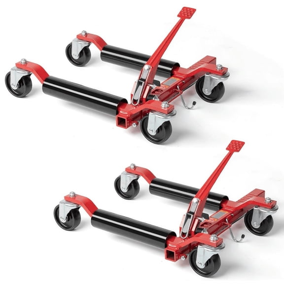 1 Package Metal Removable Iron Casing Car Wheel Jack 2 Piece Set, Mechanical 1500 Pound Car Slide Plate,12 Inch Wheel Vehicle Alignment Jack, Heavy Duty Roller With Ratchet Foot Pedal