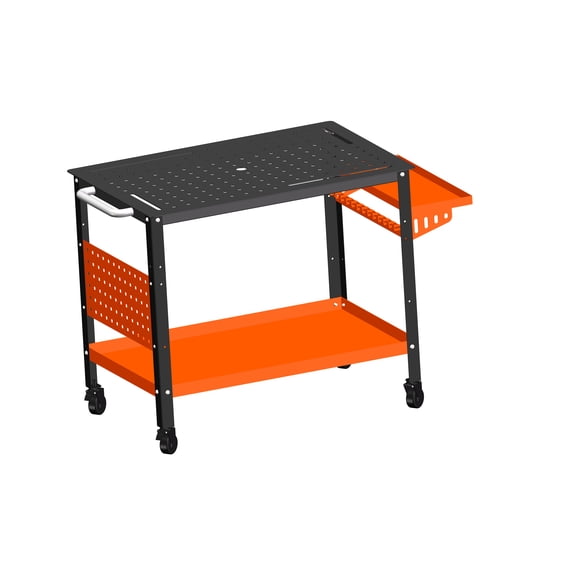 1 Package Metal Welding Workbench With Side Tray Handles,600 Lb Load Capacity Steel Welding Workbench With Wheels, Portable Workbench With Double Storage Panel, 161 5/8 Inch Fixing Holes, 11 Hooks