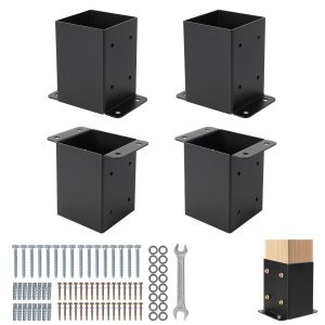 1 Package [Premium Project] Carbon Steel Deck Column Support, Indoor, Through-Bottom Rust-Proof Black Self-Tapping Screws Set, Used To Support Decks, Pergolas