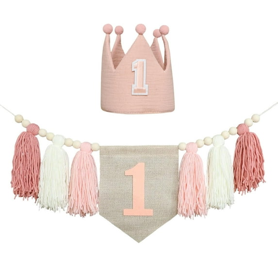 1 Packs 1st Birthday Tassel Banner Decorations Premium Fabric Highchair Garland Party Photo Backdrop First Birthday Party Supplies Baby Shower Decor